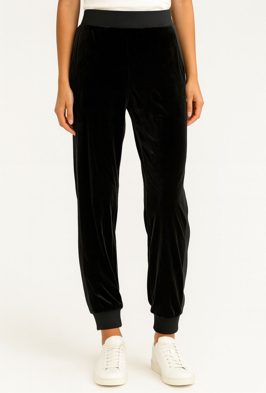 Chiara Boni Black Velvet Jogger Pants Medium NWT Luxe Stretch Pull On